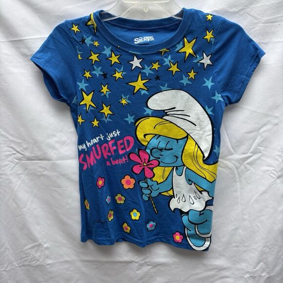 Smurfs Smurfette Blue Shirt Size Youth L 10/12 Heart Smurfed a Beat Peyo - Picture 1 of 9